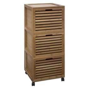 Meuble de salle de bain 3 tiroirs en Bambou et mélamine H 91 cm SICELA - FIVE - Marron - Adulte