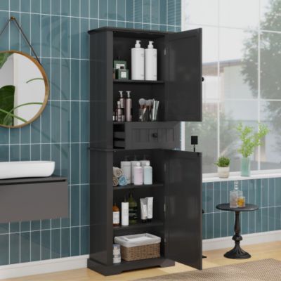 Meuble de salle de bain 56x28x167.3 cm - 2 portes et 1 tiroir - Finition laquée - Étagères réglables - MDF - Noir