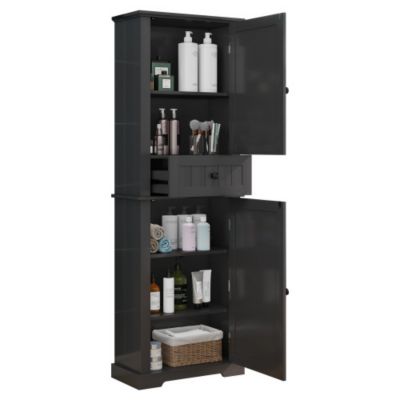 Meuble de salle de bain 56x28x167.3 cm - 2 portes et 1 tiroir - Finition laquée - Étagères réglables - MDF - Noir