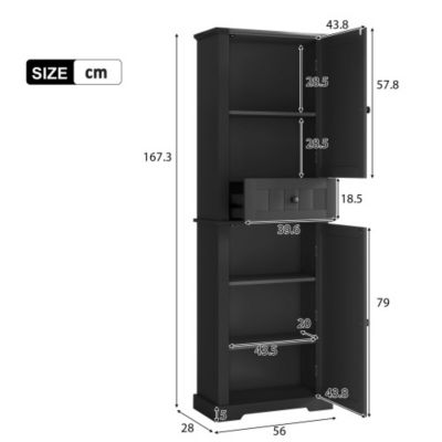 Meuble de salle de bain 56x28x167.3 cm - 2 portes et 1 tiroir - Finition laquée - Étagères réglables - MDF - Noir