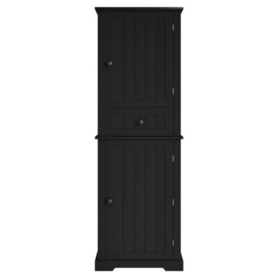 Meuble de salle de bain 56x28x167.3 cm - 2 portes et 1 tiroir - Finition laquée - Étagères réglables - MDF - Noir