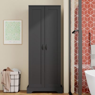 Meuble de salle de bain 56x40x170 cm - Finition résistante à l'humidité - 2 portes, 4 étagères - Étagères réglables - MDF - Noir