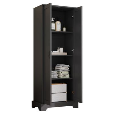 Meuble de salle de bain 56x40x170 cm - Finition résistante à l'humidité - 2 portes, 4 étagères - Étagères réglables - MDF - Noir