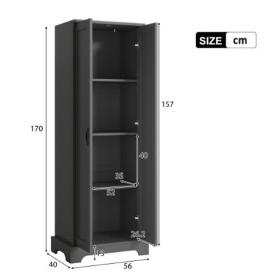 Meuble de salle de bain 56x40x170 cm - Finition résistante à l'humidité - 2 portes, 4 étagères - Étagères réglables - MDF - Noir