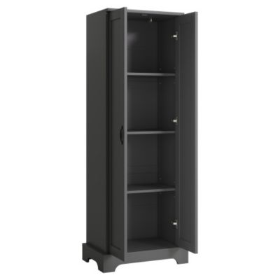 Meuble de salle de bain 56x40x170 cm - Finition résistante à l'humidité - 2 portes, 4 étagères - Étagères réglables - MDF - Noir