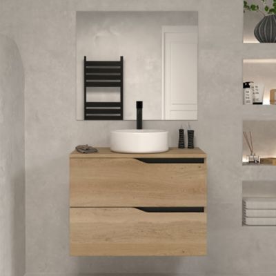 Meuble de salle de bain 60 avec plateau et vasque à poser - 2 tiroirs - madera miel (bois clair) - LUNA