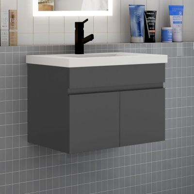Meuble de salle de bain 60 cm avec vasque suspendu 2 portes meuble de salle de bain anthracite