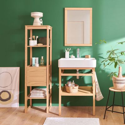 Meuble de salle de bain 60 cm HOPP avec colonne, miroir et vasque rectangulaire