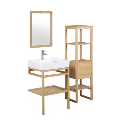 Meuble de salle de bain 60 cm HOPP avec colonne, miroir et vasque rectangulaire