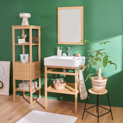 Meuble de salle de bain 60 cm HOPP avec colonne, miroir et vasque rectangulaire