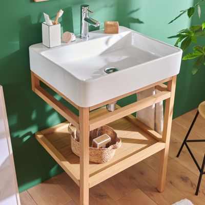 Meuble de salle de bain 60 cm HOPP avec colonne, miroir et vasque rectangulaire