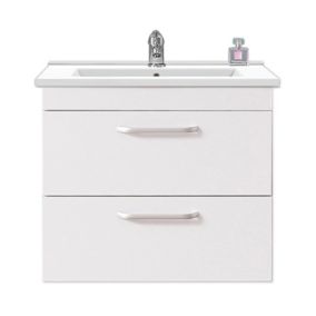 Meuble de salle de bain 60cm avec 2 tiroirs, suspendu blanc