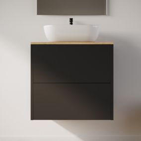 Meuble de salle de bain 60cm avec vasque à poser arrondie - 2 tiroirs - sans miroir - noir - MONA