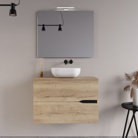 Meuble de salle de bain 60cm avec vasque à poser ovale - 2 tiroirs - roble halifax (chêne clair) - COME