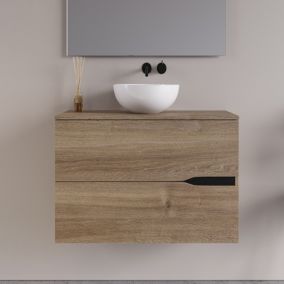 Meuble de salle de bain 60cm avec vasque à poser ronde - 2 tiroirs - roble romance (chêne) - COME