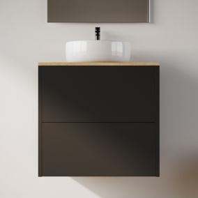 Meuble de salle de bain 60cm avec vasque à poser ronde - 2 tiroirs - sans miroir - noir - MONA