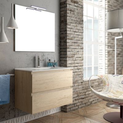 Meuble de salle de bain 60cm simple vasque - 2 tiroirs - BALEA - bambou (chêne clair)