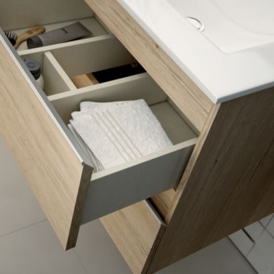 Meuble de salle de bain 60cm simple vasque - 2 tiroirs - BALEA - bambou (chêne clair)