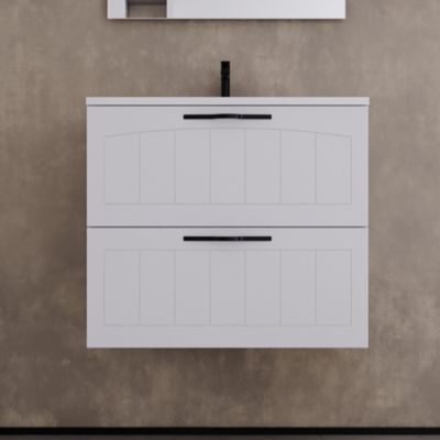 Meuble de salle de bain 60cm simple vasque - 2 tiroirs - sans miroir - blanc - PIA
