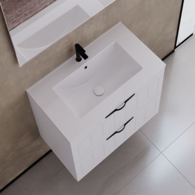 Meuble de salle de bain 60cm simple vasque - 2 tiroirs - sans miroir - blanc - PIA