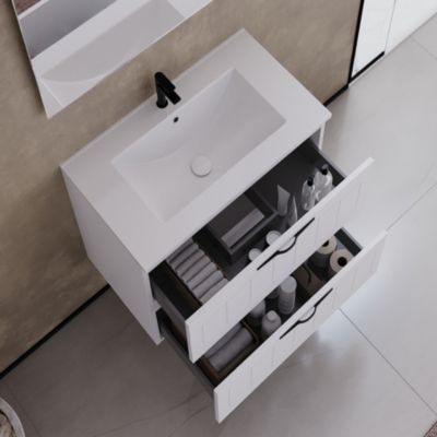 Meuble de salle de bain 60cm simple vasque - 2 tiroirs - sans miroir - blanc - PIA