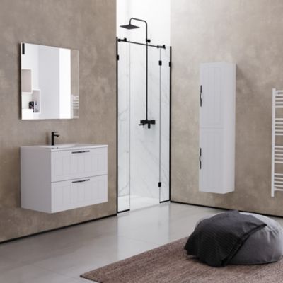Meuble de salle de bain 60cm simple vasque - 2 tiroirs - sans miroir - blanc - PIA