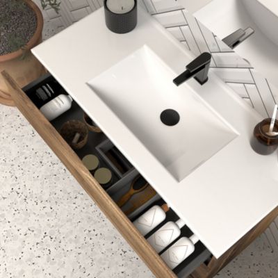 Meuble de salle de bain 60cm simple vasque - sans miroir - 3 tiroirs - tabaco (bois foncé) - MATA