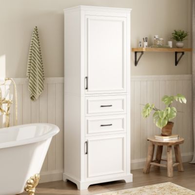 Meuble de salle de bain 60x40x180 cm - Avec 2 tiroirs et 2 portes - étagères réglables - MDF - Blanc