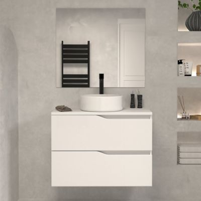 Meuble de salle de bain 70cm avec plateau et vasque à poser - 2 tiroirs - blanc - LUNA