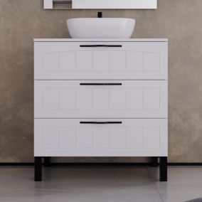 Meuble de salle de bain 70cm avec plateau et vasque à poser ovale - 3 tiroirs - sans miroir - blanc - CALA