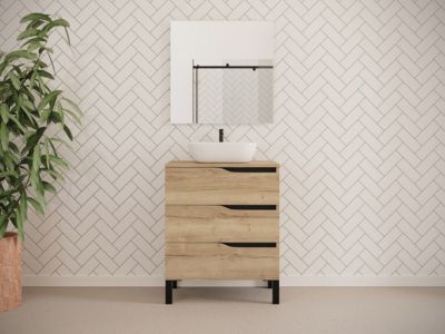 Meuble de salle de bain 70cm avec plateau et vasque à poser zeus - 3 tiroirs - sans miroir - madera miel (chêne clair) - MATA
