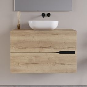 Meuble de salle de bain 70cm avec vasque à poser ovale - 2 tiroirs - roble halifax (chêne clair) - COME