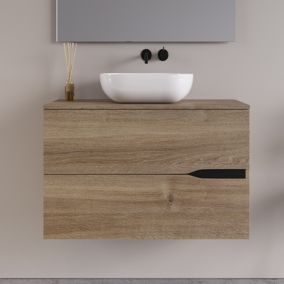 Meuble de salle de bain 70cm avec vasque à poser ovale - 2 tiroirs - roble romance (chêne) - COME