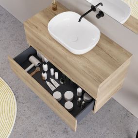 Meuble de salle de bain 70cm avec vasque à poser ovale - sans miroir - 2 tiroirs - roble halifax (chêne clair) - COME