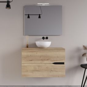 Meuble de salle de bain 70cm avec vasque à poser ronde - 2 tiroirs - roble halifax (chêne clair) - COME