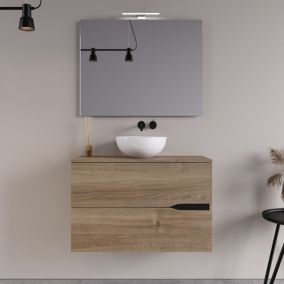 Meuble de salle de bain 70cm avec vasque à poser ronde - 2 tiroirs - roble romance (chêne) - COME
