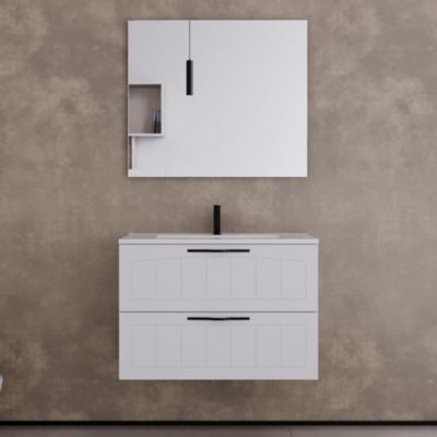 Meuble de salle de bain 70cm simple vasque - 2 tiroirs - blanc - PIA