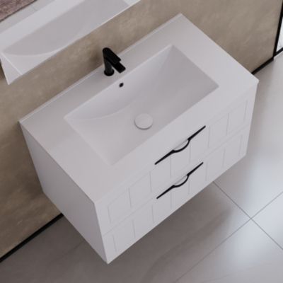 Meuble de salle de bain 70cm simple vasque - 2 tiroirs - blanc - PIA
