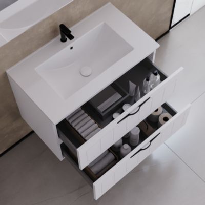 Meuble de salle de bain 70cm simple vasque - 2 tiroirs - blanc - PIA