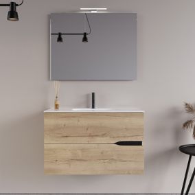 Meuble de salle de bain 70cm simple vasque - 2 tiroirs - roble halifax (chêne clair)  - COME