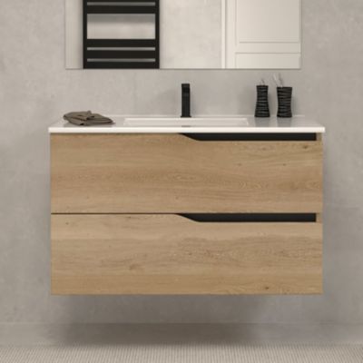 Meuble de salle de bain 70cm simple vasque - 2 tiroirs - sans miroir - madera miel (bois clair) - LUNA
