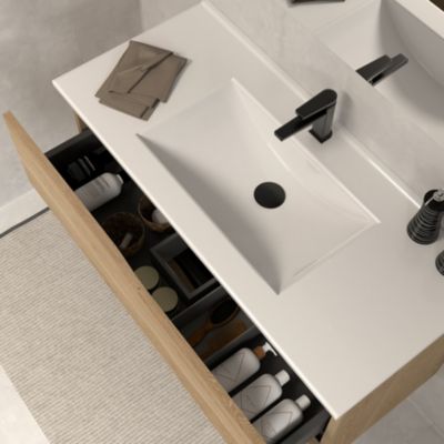 Meuble de salle de bain 70cm simple vasque - 2 tiroirs - sans miroir - madera miel (bois clair) - LUNA