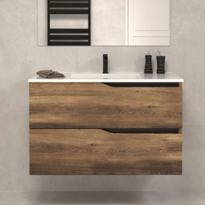 Meuble de salle de bain 70cm simple vasque - 2 tiroirs - sans miroir - tabaco (bois foncé) - LUNA