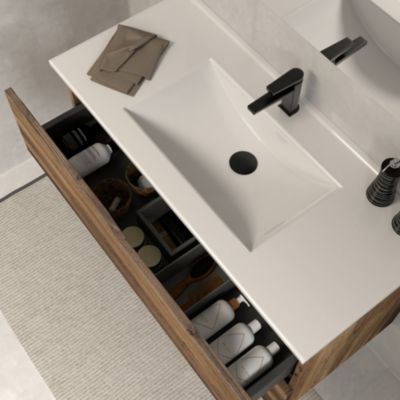 Meuble de salle de bain 70cm simple vasque - 2 tiroirs - sans miroir - tabaco (bois foncé) - LUNA