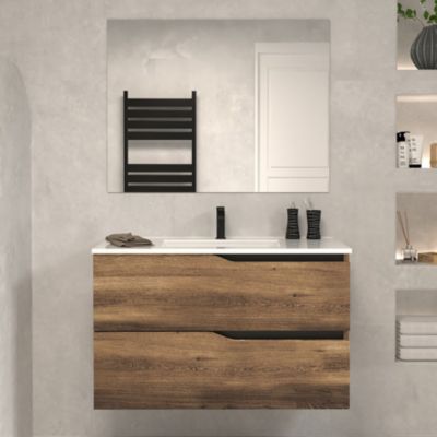 Meuble de salle de bain 70cm simple vasque - 2 tiroirs - sans miroir - tabaco (bois foncé) - LUNA