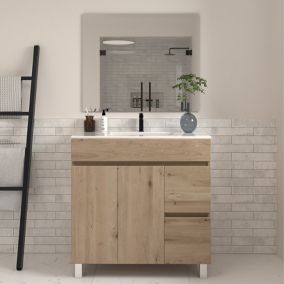 Meuble de salle de bain 70cm simple vasque sur pieds avec portes et tiroirs - blanc - HARO