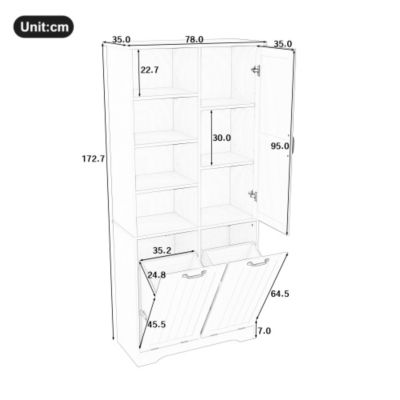 Meuble de salle de bain 78 x 35 x 172 cm - double panier à linge - 4 compartiments ouverts - 1 porte - blanc