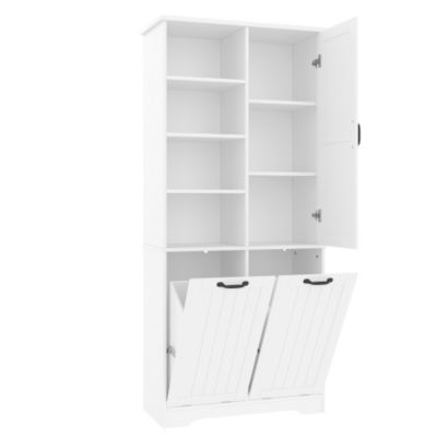 Meuble de salle de bain 78 x 35 x 172 cm - double panier à linge - 4 compartiments ouverts - 1 porte - blanc