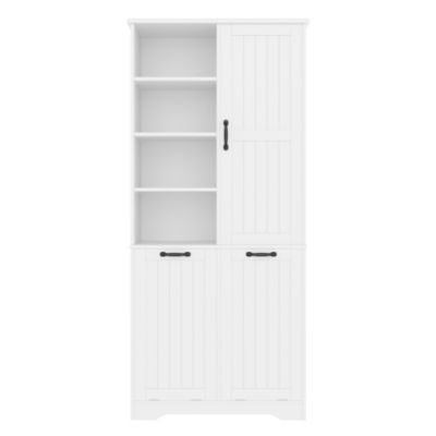 Meuble de salle de bain 78 x 35 x 172 cm - double panier à linge - 4 compartiments ouverts - 1 porte - blanc