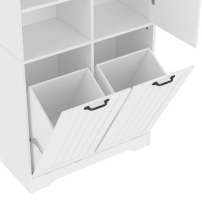 Meuble de salle de bain 78 x 35 x 172 cm - double panier à linge - 4 compartiments ouverts - 1 porte - blanc